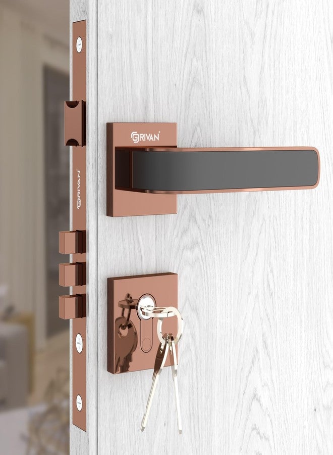GRIVAN Premium Heavy Duty Door Locks for Main Door, Mortise Door Lock Set with 3 Brass Keys, Bedroom Door Lock, Handle Lock for Home/Office/Hotel (Rose Gold, Black Finish) | 2 Years Warranty - Image 1
